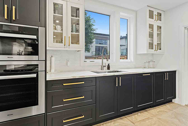 Black Or Charcoal Lower Cabinets With White Upper Cabinets Kitchen Remodel in Bronx, NY by Roughouse Remodeling LLC project photo